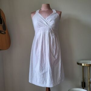 White Cotton Sun Dress S/XS Eyelet Embroidered